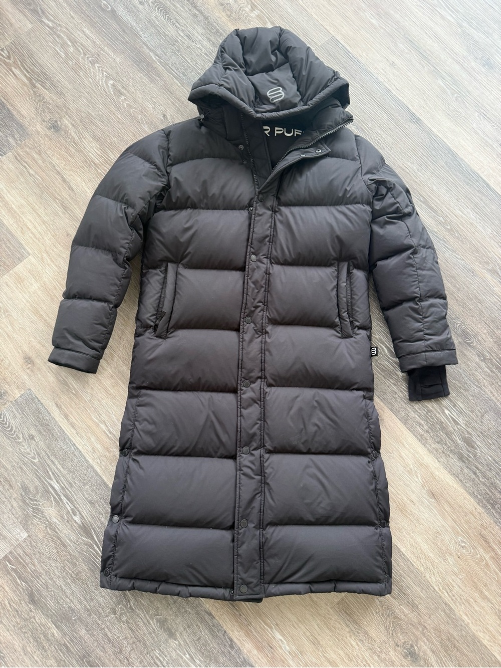 Aritzia Long Black Puffer Coat with Hood
